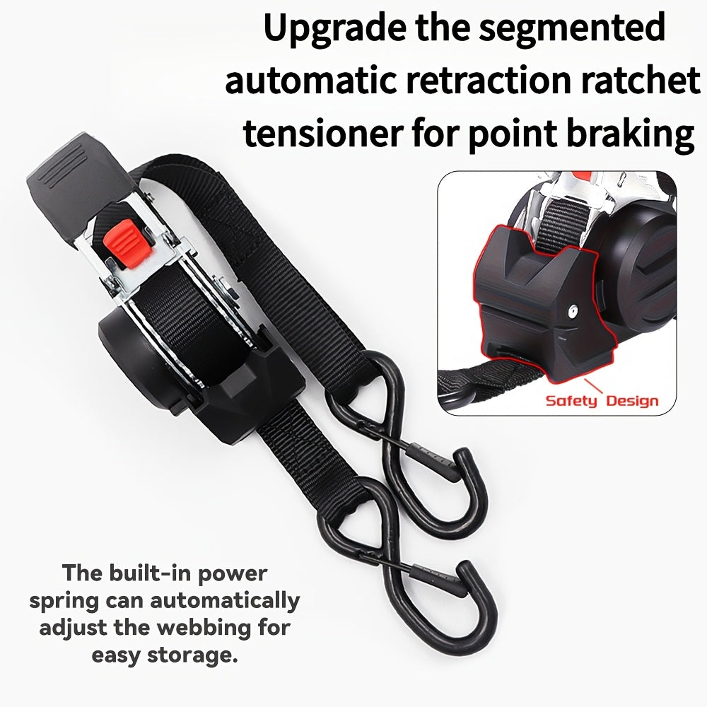Automatic Adjustable Ratchet Straps with Speed Control for Retraction, Available in Two Specifications, Featuring Hooks And Storage Bags for Securing Cargo, Ideal for Motorcycle Transport And Towing
