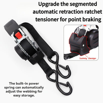 Automatic Adjustable Ratchet Straps with Speed Control for Retraction, Available in Two Specifications, Featuring Hooks And Storage Bags for Securing Cargo, Ideal for Motorcycle Transport And Towing