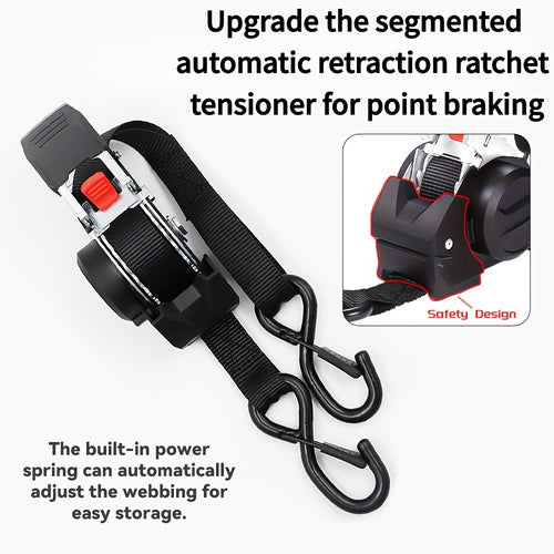 Automatic Adjustable Ratchet Straps with Speed Control for Retraction, Available in Two Specifications, Featuring Hooks And Storage Bags for Securing Cargo, Ideal for Motorcycle Transport And Towing