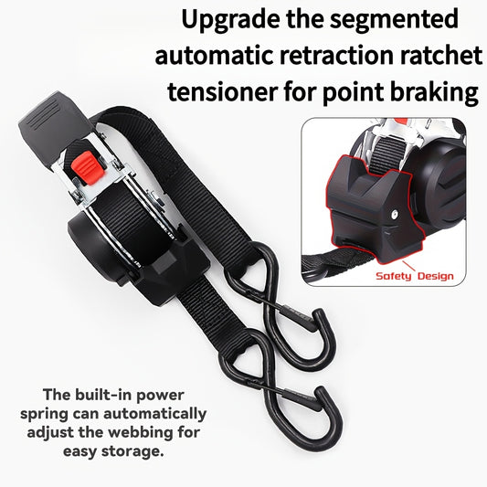 Automatic Adjustable Ratchet Straps with Speed Control for Retraction, Available in Two Specifications, Featuring Hooks And Storage Bags for Securing Cargo, Ideal for Motorcycle Transport And Towing