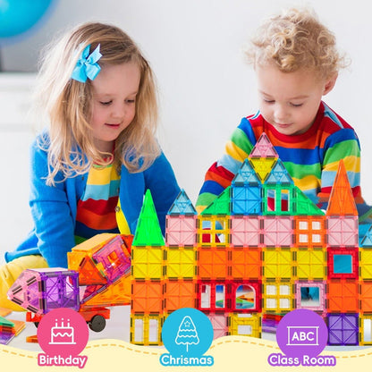 Magnetic Tiles for Kids 106/136pcs with 2 Toy Cars – STEM Approved Educational Magnet Building Blocks Set Stacking Puzzle Toy for Boys & Girls Ages 3+, Best Birthday Christmas Holiday Gift