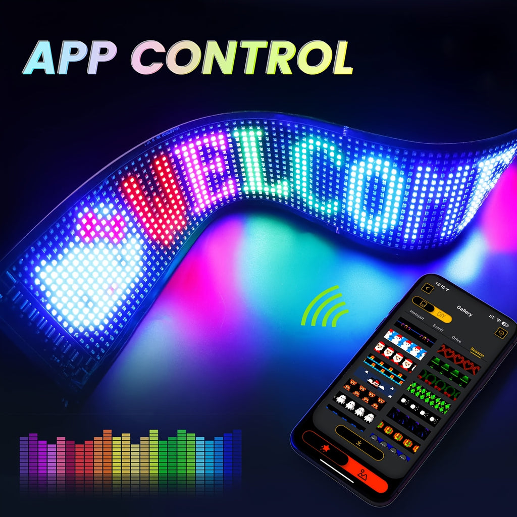 LED Devil Eye Lights for Car, Programmable Led Sign, Flexible LED Matrix Pixel Panel, USB Power Supply, Pre-Made Animation And Text Led Car Sign, APP& Remote Control, LED Sign for Car, Halloween, Christmas, New Year, And Birthday Decorations