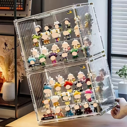 Acrylic Display Case for Figures 3 & 4 Tiers with Adjustable Dividers – Clear Dust-Proof Showcase Box with Magnetic Door for Collectibles, Action Figures & Miniatures