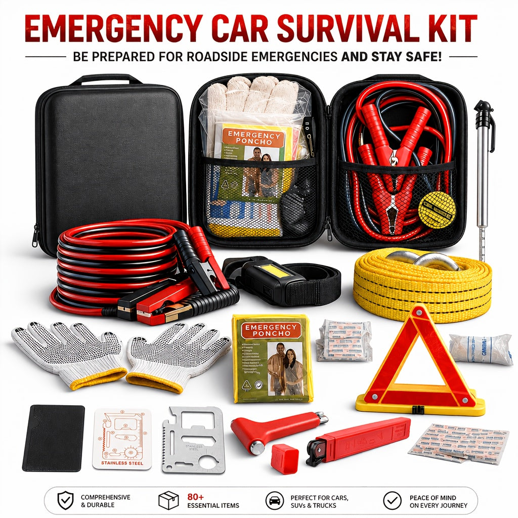 In- Car Emergency Jump Starter Kit with Battery Jumper Cables Suitable for Car, Trucks, SUVs - Portable Roadside Safety for Battery, Vehicle, Battery-Free Operation (No External Power Required) - Ideal for