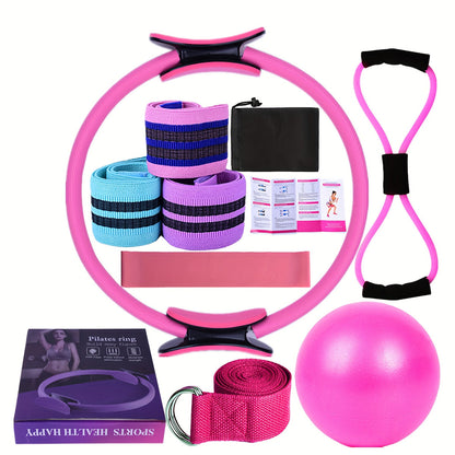 Yoga Fitness Set 11-Piece – Elastic & Resistance Bands, Yoga Ball, Stretching Band & Pilates Abdominal Hip Training Kit for Women Home Workout