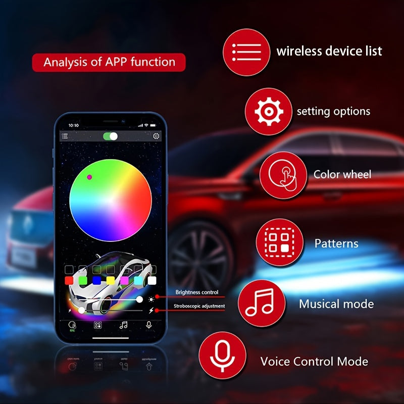 Car Decorative Lights, Chassis Lights, Truck Rock Lights, RGB LED Rock Light Kit, APP/ Remote Control And Music Mode, Wireless Remote Control, Multi-color Car Backlight, Foot Space Neon Light Kit, RZR SUV ATV UTV