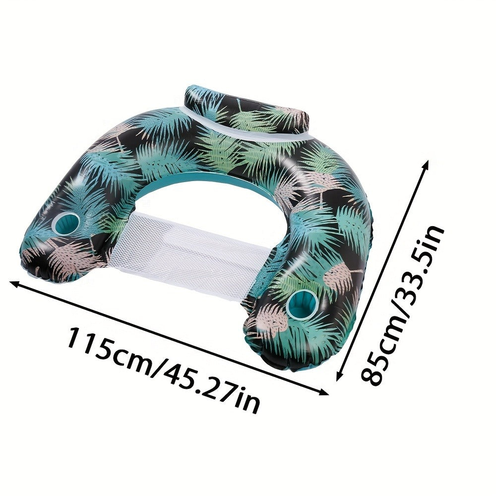 Striped Inflatable Pool Float for Adults – Heavy-Duty PVC Raft Lounge Chair with Cup Holders, Leak-Proof Design for Lake River Ocean Beach, Summer Pool Party Accessory