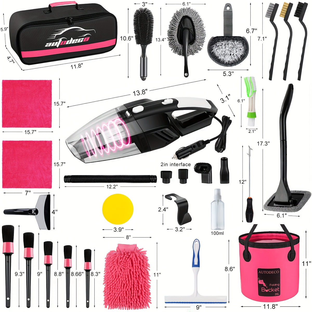 FCLUSLL 41pcs Car Cleaning And Washing Kit, Internal Detail Cleaning Kit, Equipped with High-power Handheld Vacuum Cleaner, Foldable Bucket, Windshield Tool, Snow Shovel, Tire Brush, Complete Set Of Car Care Tools, Holiday Gift for Family