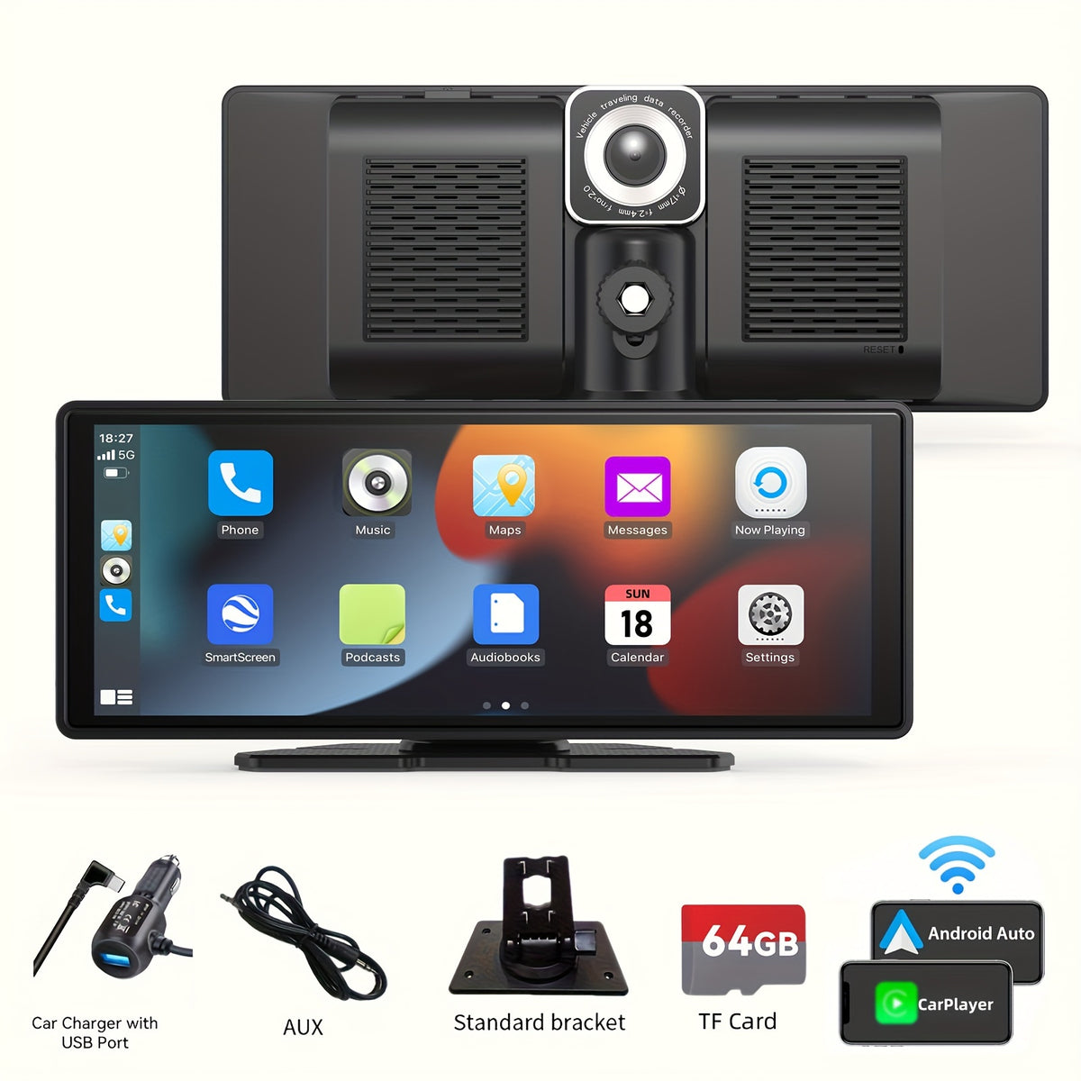 9inch Portable Wireless Carplay Car Stereo, 7" HD Touchscreen for Car with CarPlay & Android Auto with Mirror Link/Backup Camera/Wireless/Navigation/AUX for All Vehicles
