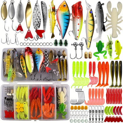 Fishing Lures Tackle Box Kit 52–360pcs – Animated Lures, Crankbaits, Spinnerbaits, Soft Plastic Worms & Topwater Lures for Bass, Trout, Salmon – Saltwater & Freshwater