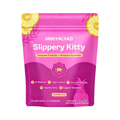 Feminine Probiotic Gummies 60-Count 30-Day Supply with Bacillus Coagulans & Slippery Elm - pH Balance Odor Control Vaginal Moisture Support - Vegan Gluten-Free Pineapple Flavor Women