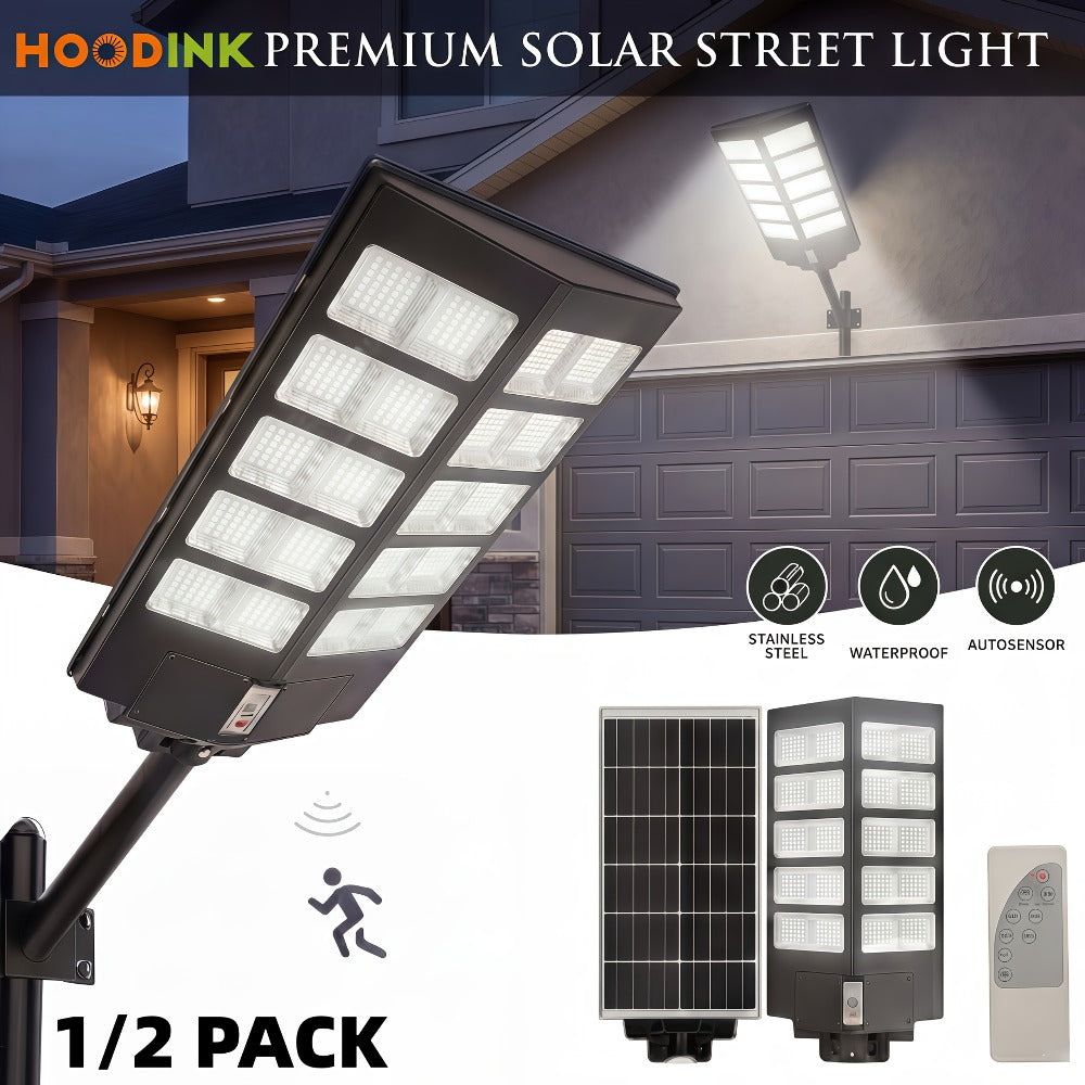 Solar Street Lights Outdoor 800 LED IP54 Waterproof with Motion Sensor – 6500K Dusk to Dawn Flood Light, Remote Control, Adjustable Brightness & Timer for Parking Lot Yard Garage Driveway Rural Area