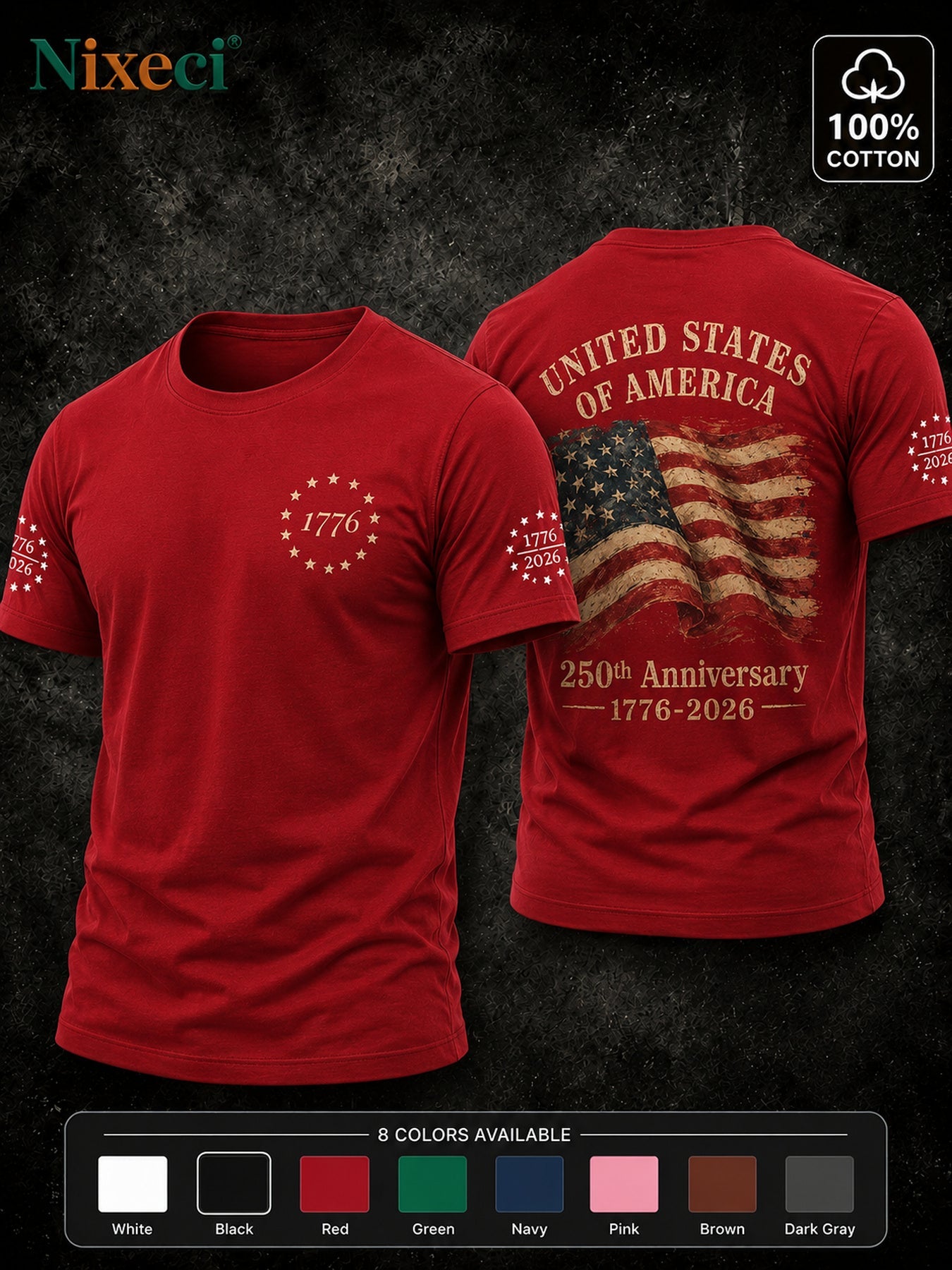 Men's Patriotic T-Shirt - Crew Neck Short Sleeve Weekend Style