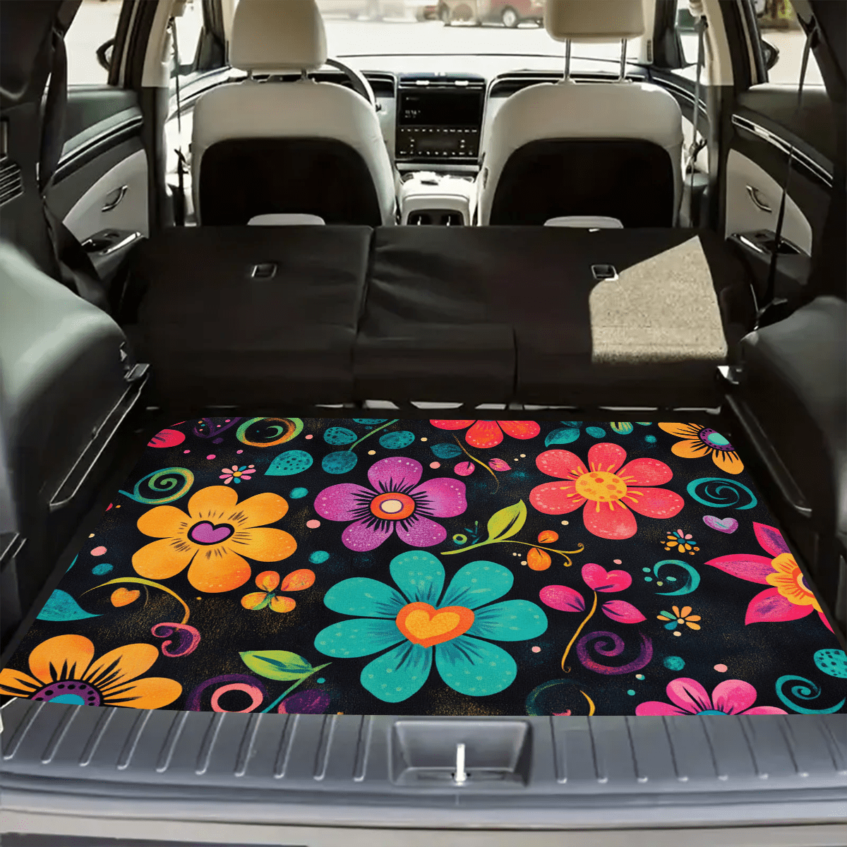 Car Trunk Mat Anti-Slip Rubber – Colorful Petal Pattern Cargo Liner, Non-Slip Boot Mat for Most Cars, Durable Trunk Organizer Pad & Interior Accessory