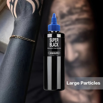Super Black Tattoo Ink 8oz 240ml Ultra Dark Professional Tattoo Pigment – Large Particles for Bold Lines, Long-Lasting Blackwork & Tribal Body Art for Artists