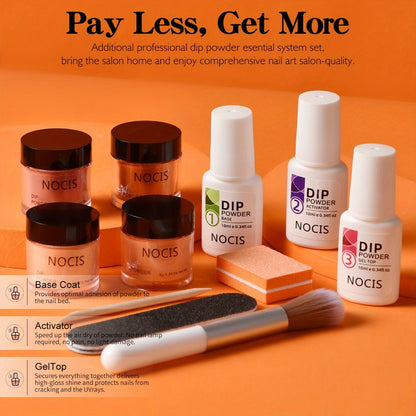 Halloween Orange Glitter Dip Powder Nail Kit with Nail Sticks Base Coat Top Coat & Activator — DIY Spooky Seasonal Nail Art Manicure Set No Lamp Needed