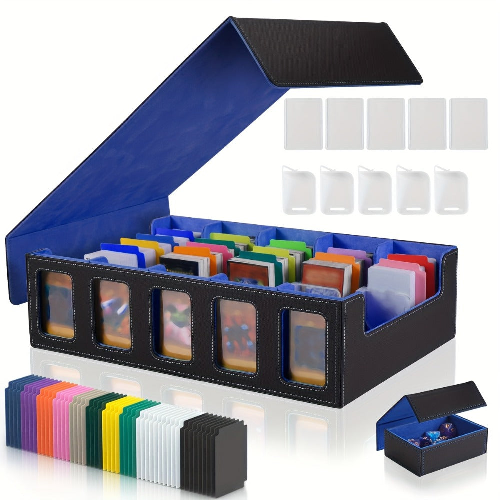 Trading Card Storage Box 5-Row with 24 Colored Dividers, 5 Card Sleeves & 5 Grid Boards – Card Organizer for Pokemon MTG Yu-Gi-Oh Sports Cards, Collection Display & Daily Storage, 5 Colors