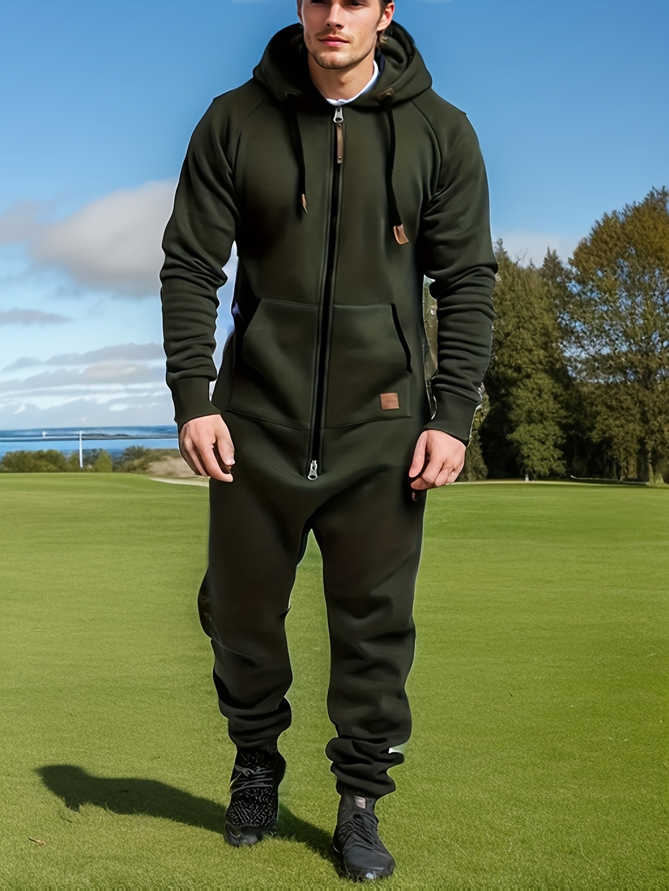 Men's Hooded Coveralls - Full-Zip One-Piece Design Style 3013
