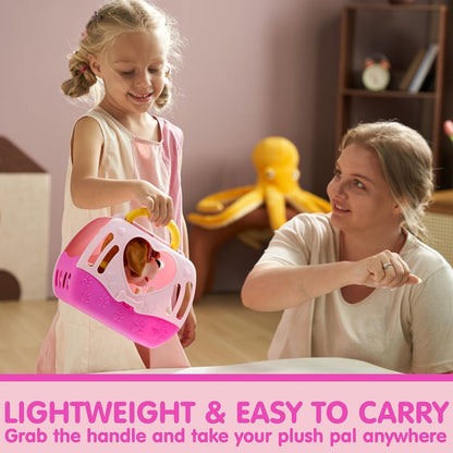 Interactive Plush Dog Toy for Toddlers with Carrier Set Music Lights Sounds Soft Breathing Glow Puppy Pet Toy with Accessories Birthday Gift for Girls 18 Months 2 3 Year Old