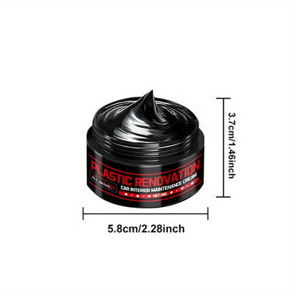 Car Plastic Restorer & Black Interior Trim Polish - Scratch Repair Paste, Anti-Aging Refurbishment Wax for Dashboard, Bumper, Tire Shine & Leather Seat Care, Works on All Car Interiors & Exteriors (30g + Sponge)