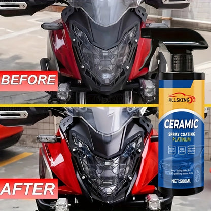 Ceramic Coating Spray for Cars - 3-in-1 Nano Polish, Scratch-Resistant Glossy Protective Layer, Compatible with All Paint Types, Includes Sponge & Towel (16.91oz)