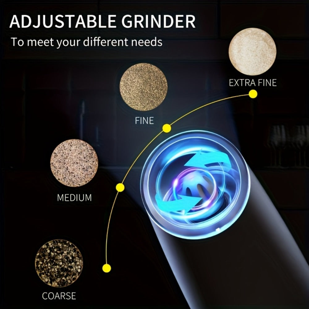 Electric Salt and Pepper Grinder Gravity Sensing USB Rechargeable with LED Light, One-Hand Operation Automatic Pepper Mill Adjustable Coarseness, Battery or Type-C Powered Kitchen Spice Grinder Set 1-2pcs