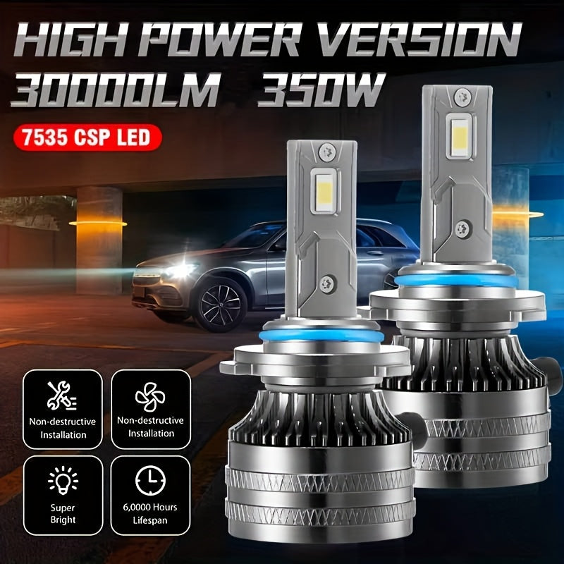 2pcs H1 LED Bulbs, H7 LED Bulbs, H4 LED Bulbs, H11 HB3 9005 Bulbs, HB4 9006 Bulbs, HIR2 Bulbs. Perfect for Car Enthusiasts As A Gift to Enhance Nighttime Driving Safety. Upgraded with 30, 000 Lumens, 350 Watts, Automatic Headlights, 12V, 6500K.