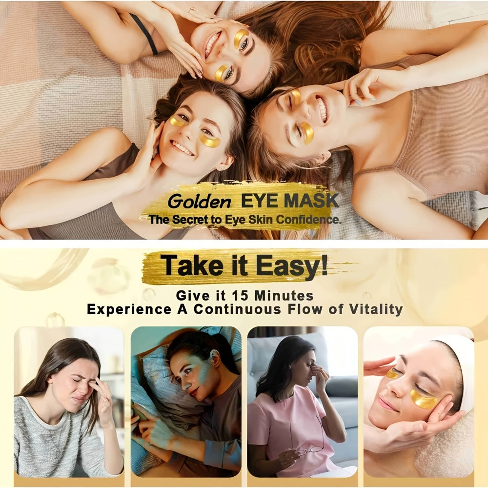 24K Gold Under Eye Patches 50 Pairs Collagen Hyaluronic Acid & Glycerin — Luxury Crystal Eye Mask for Dark Circles, Puffiness & Fine Lines | Brightening Firming Hydrating | Hypoallergenic Men & Women