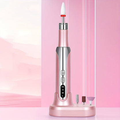 Electric Nail Drill Cordless USB Rechargeable 12 Bits Sanding Bands Manicure Pedicure Kit Low Noise Portable Pen Style Home Salon Beginner Professional Golden White
