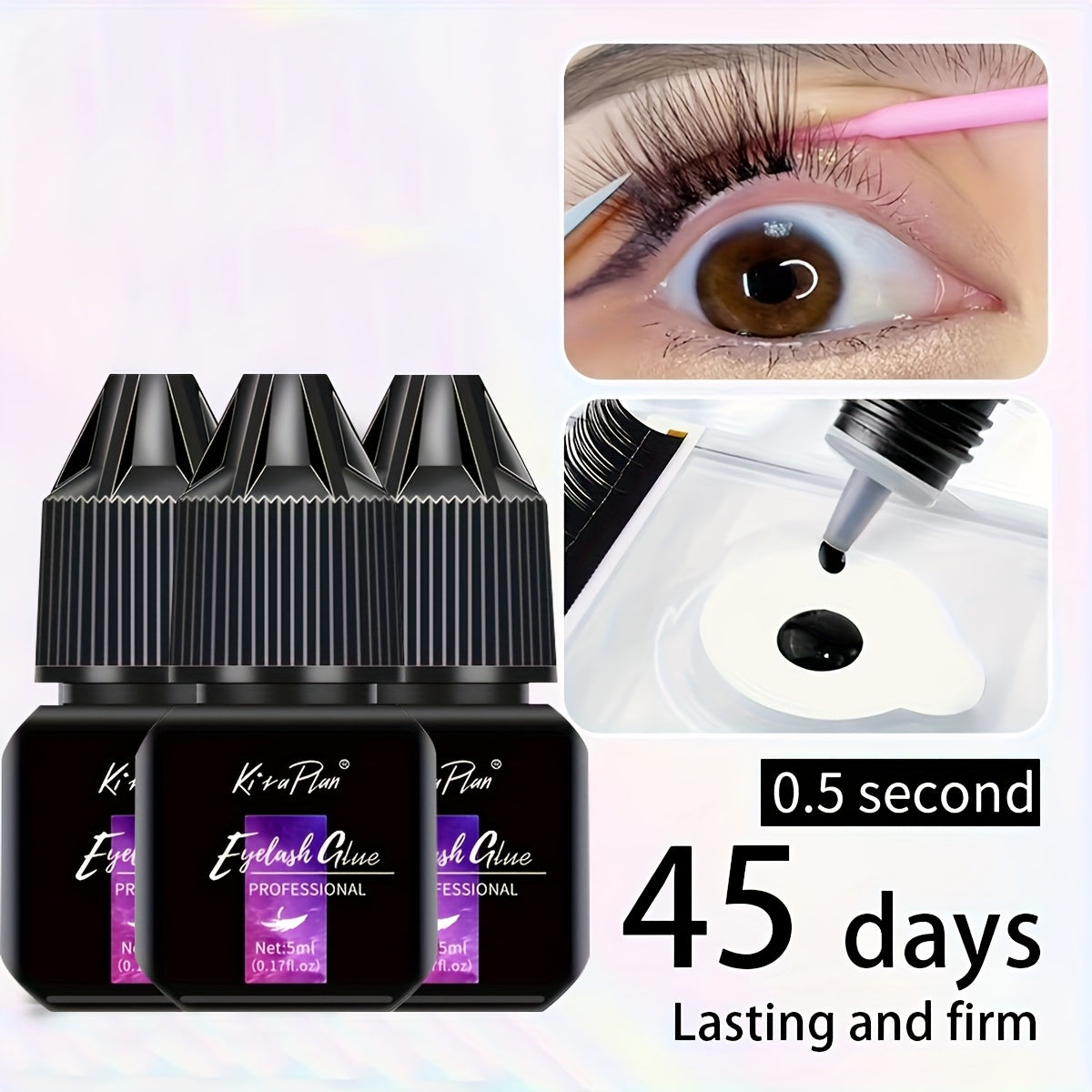 Low Allergy Lash Glue Set — Strong Hold Eyelash Extension Adhesive 6-7 Weeks Retention, Quick Dry DIY Lash Bond for Individual & Cluster Lashes, Sensitive Eye Safe Beginner-Friendly Formula, Black