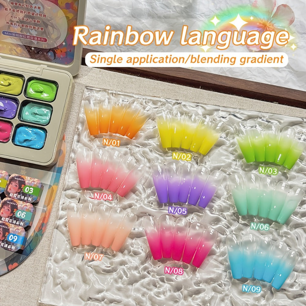 Gel Nail Polish Set 9 Colors Rainbow - MORDDA Mini Nine-Grid High Saturation Long Lasting No Alcohol Gradient Ombre Nail Art Kit UV LED Soak Off Salon Quality Gift for Women