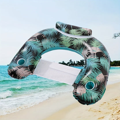 Striped Inflatable Pool Float for Adults – Heavy-Duty PVC Raft Lounge Chair with Cup Holders, Leak-Proof Design for Lake River Ocean Beach, Summer Pool Party Accessory