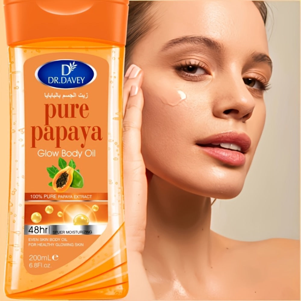 Papaya Brightening Body Oil 2pcs Multi-Use Non-Greasy Fast-Absorbing – Moisturizing Glow Oil for Skin Hair Nails Scalp, All Skin Types Skincare Gift Set for Women