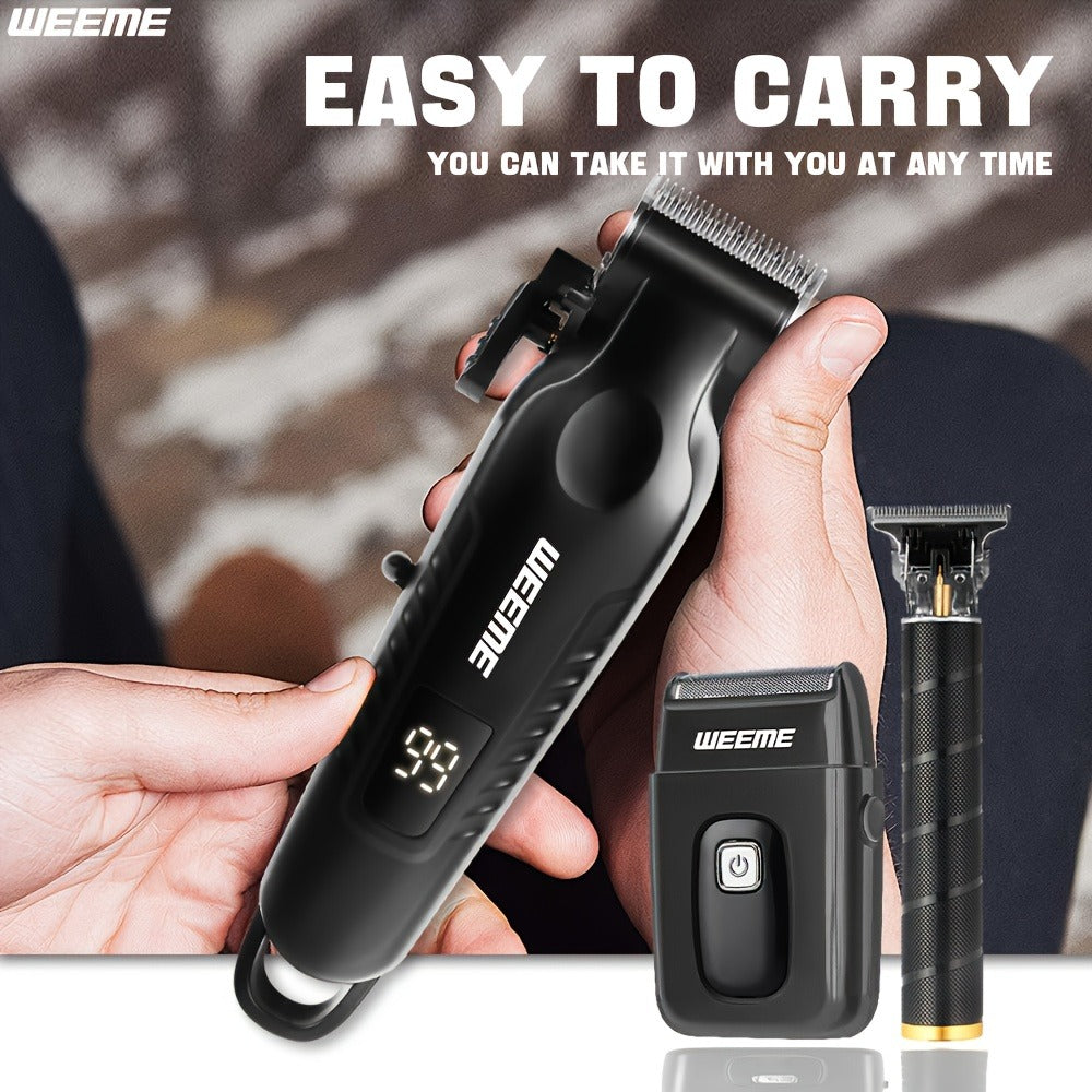 Men's Professional Grooming Kit – Cordless Rotary Shaver & T-Blade Trimmer, Type-C Charging, 6 Adjustable Combs, Non-Slip Beard Shaper for Travel & Family Haircut