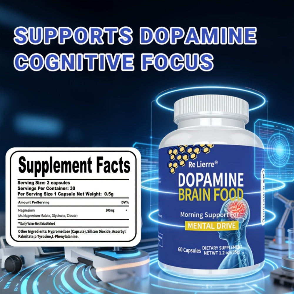 Magnesium Glycinate Brain & Sleep Capsules — Dopamine Support Nootropic Formula | Focus Mental Clarity Mood & Restorative Sleep | High-Potency Daily Supplement | 60 Capsules