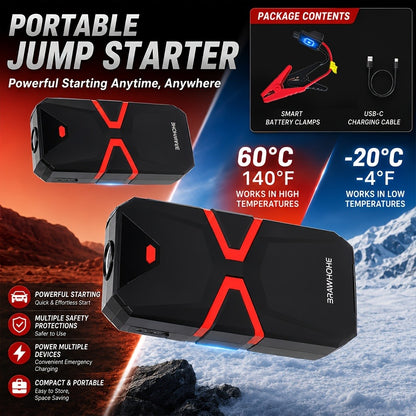 Portable Car Jump Starter with Tire Inflator – 3000A Peak 12V Battery Booster, USB Power Bank, LED Emergency Light, 5-in-1 & 9-in-1 Roadside Emergency Kit for Cars Trucks SUVs