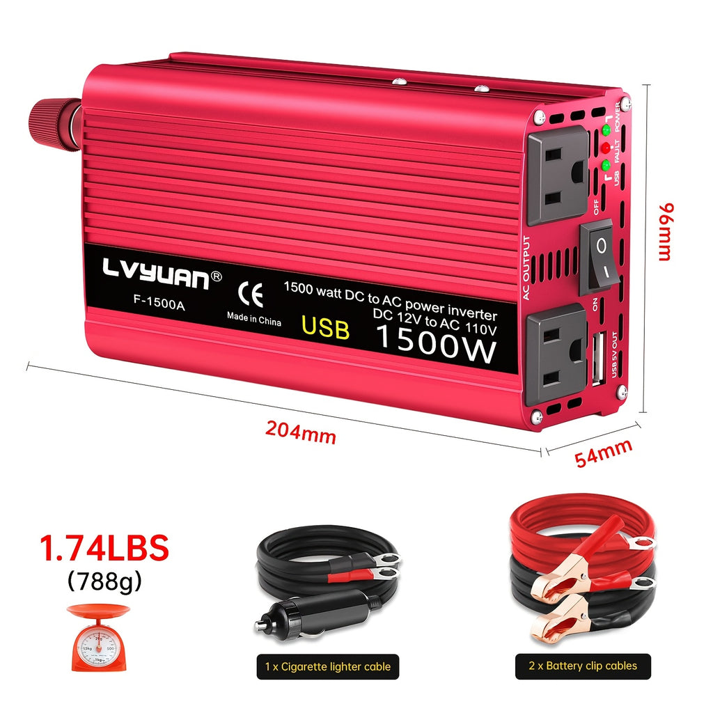 Lvyuan 2000W/4000W Peak/DC 12V to AC 110V/130V Car Power Inverter with LED, 2000W with 2 US Sockets 2 USB Ports for Auto, Vehicle, RV, Outdoor, Home