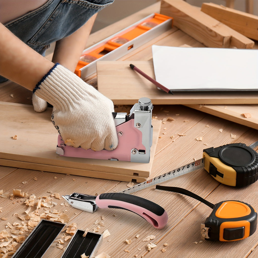 Heavy-Duty 3-in-1 Manual Staple Gun & Brad Nailer Kit with Staple Remover - Suitable for Upholstery, Carpentry,, Crafting - Brad Nailer Suitable for, Workshops, Furniture Repair,