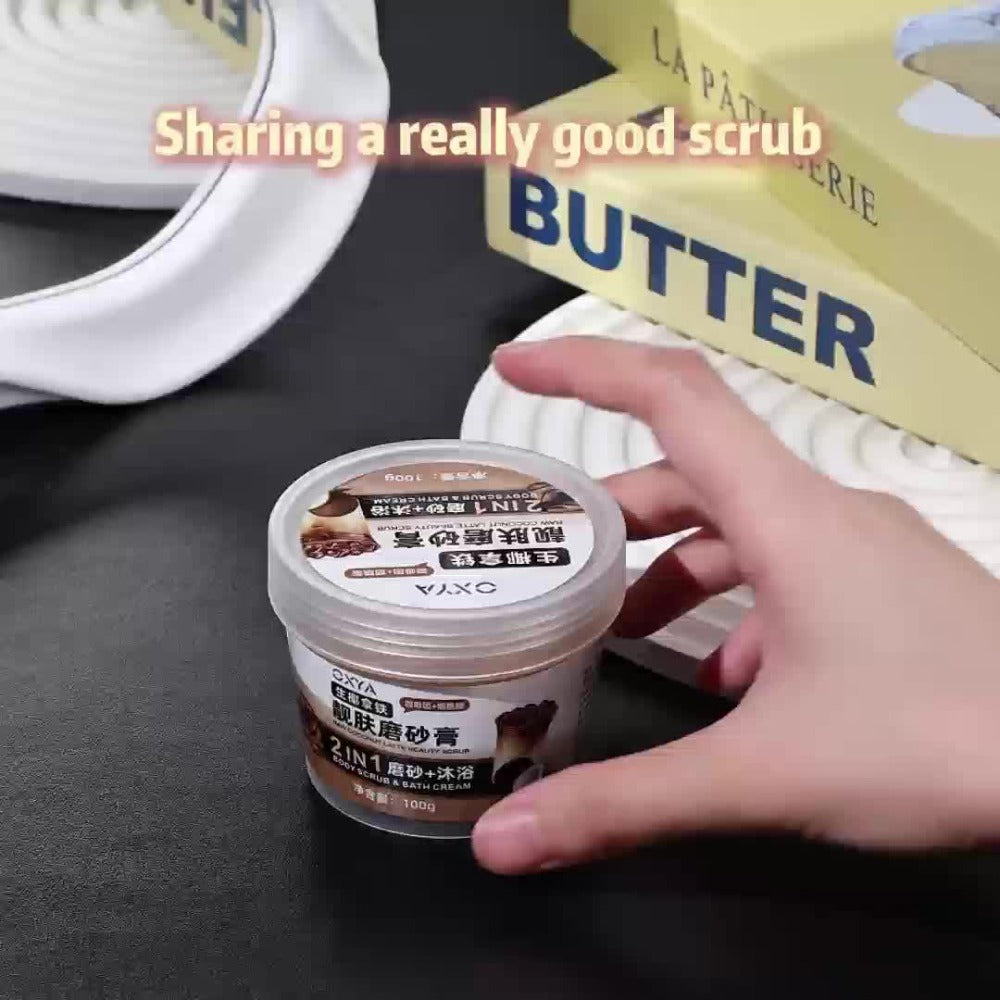 Exfoliating Body Scrub with Coconut Oil & Shea Butter — Raw Coconut Latte Sugar Scrub for Women, Deep Moisturizing Face & Body Exfoliator, Gentle Non-Irritating Formula, All Skin Types