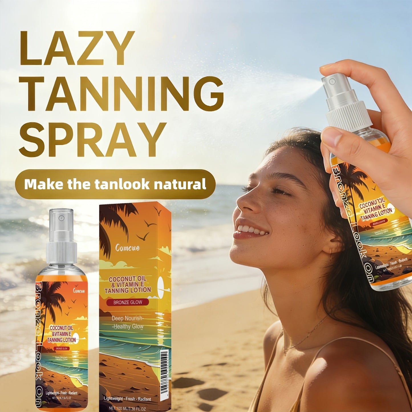 Self Tanning Spray with Coconut Oil 100ml Sunless Tanner for Natural Bronze Glow - Sun-Kissed Complexion Indoor Self Tan Hydrating Nourishing Portable Spray for Women and Men