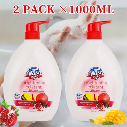 Moisturizing Body Wash 2-Pack 33.8 fl oz Each — Deep Cleansing Shower Gel for Women & Men, Long-Lasting Scent, Hydrating Formula, All Skin Types, Cucumber, Milky, Mango & Peach Fragrances