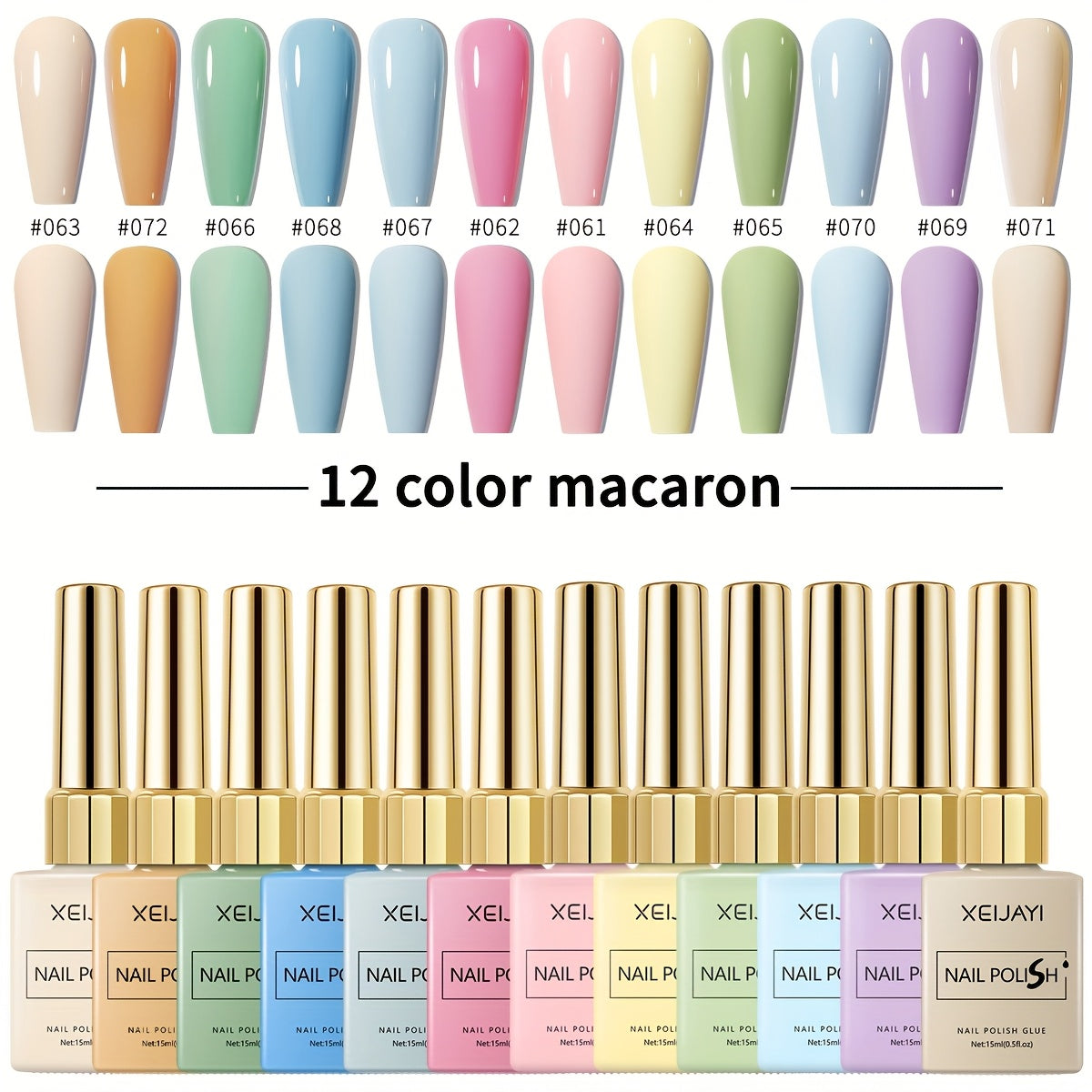Gel Nail Polish Set 12 Colors Candy Macaroon – Bright Multicolor Semi Permanent Soak Off UV LED Nail Art Kit for Salon & DIY Spring Summer Manicure 0.51oz Each