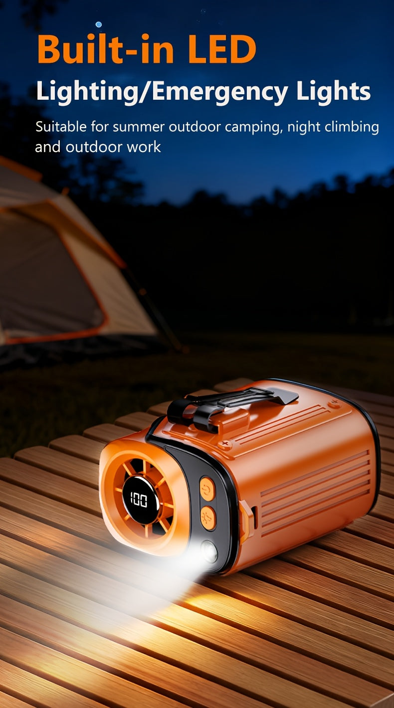 3-In-1 Portable Waist-Hanging Fan, Cooling And Heat Relief Fan for High-Temperature Outdoor Construction Sites, Rechargeable Small Fan with Digital Display, 3600Mah Long Battery, LED Flashlight, Camping Stuff, an Emergency Power Bank