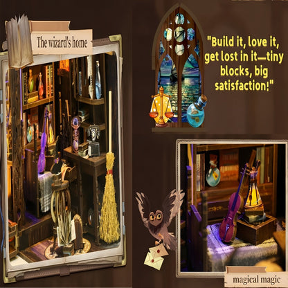 Book Nook Kit Magic House DIY Miniature Dollhouse Bookshelf Insert with LED Light – 3D Craft Kit for Adults & Teens, Unique Birthday Christmas Gift for Women Girls Book Lovers