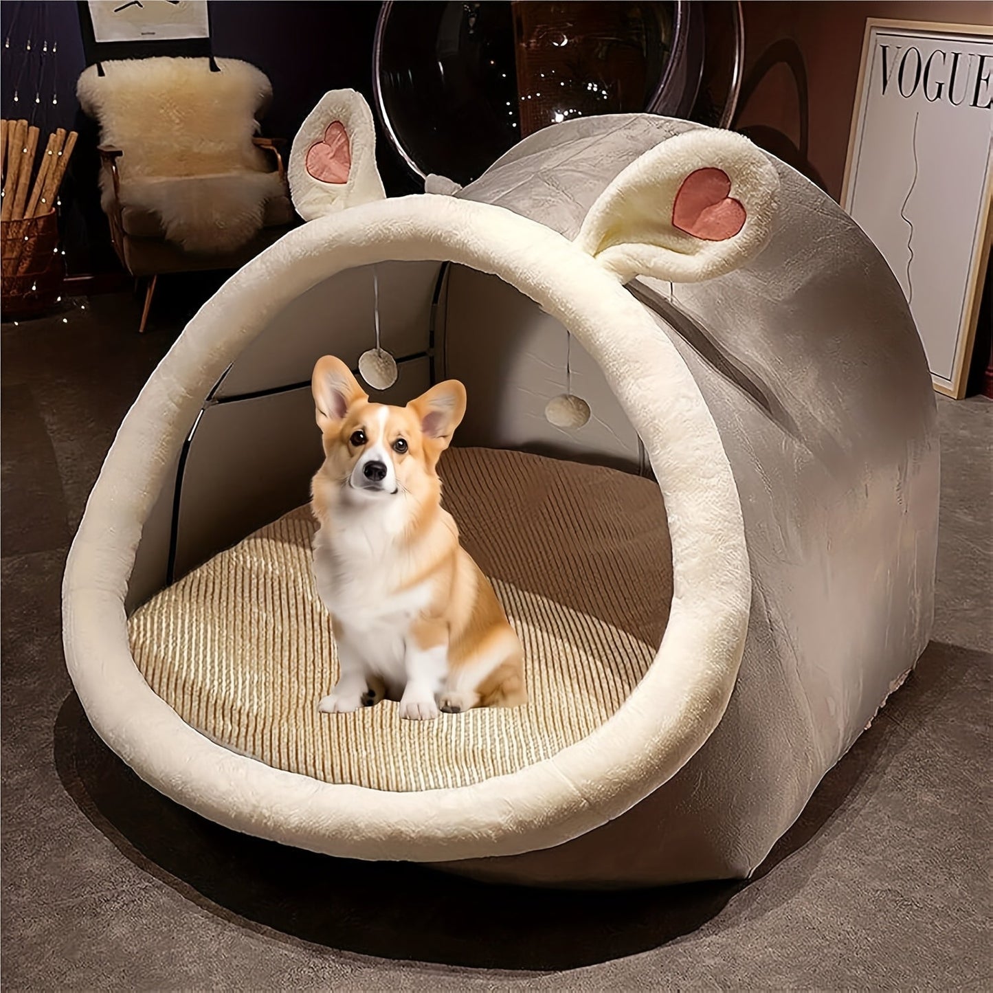 Human Dog Bed 51"x40"x30" Oversized Foldable Plush Washable Large Dog Bed with Super Soft Cushion for People & Pets, Giant Lounger Shared Bed for Large Dogs & Adults, Grey & Pink