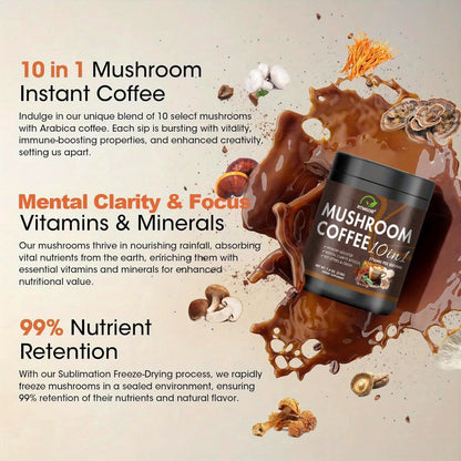 Mushroom Coffee Blend Powder 210g – Instant Coffee with Lion's Mane, Reishi, Cordyceps, Chaga & Chanterelle | 5-Mushroom Functional Coffee for Focus, Energy & Immune Support | Great Wellness Gift