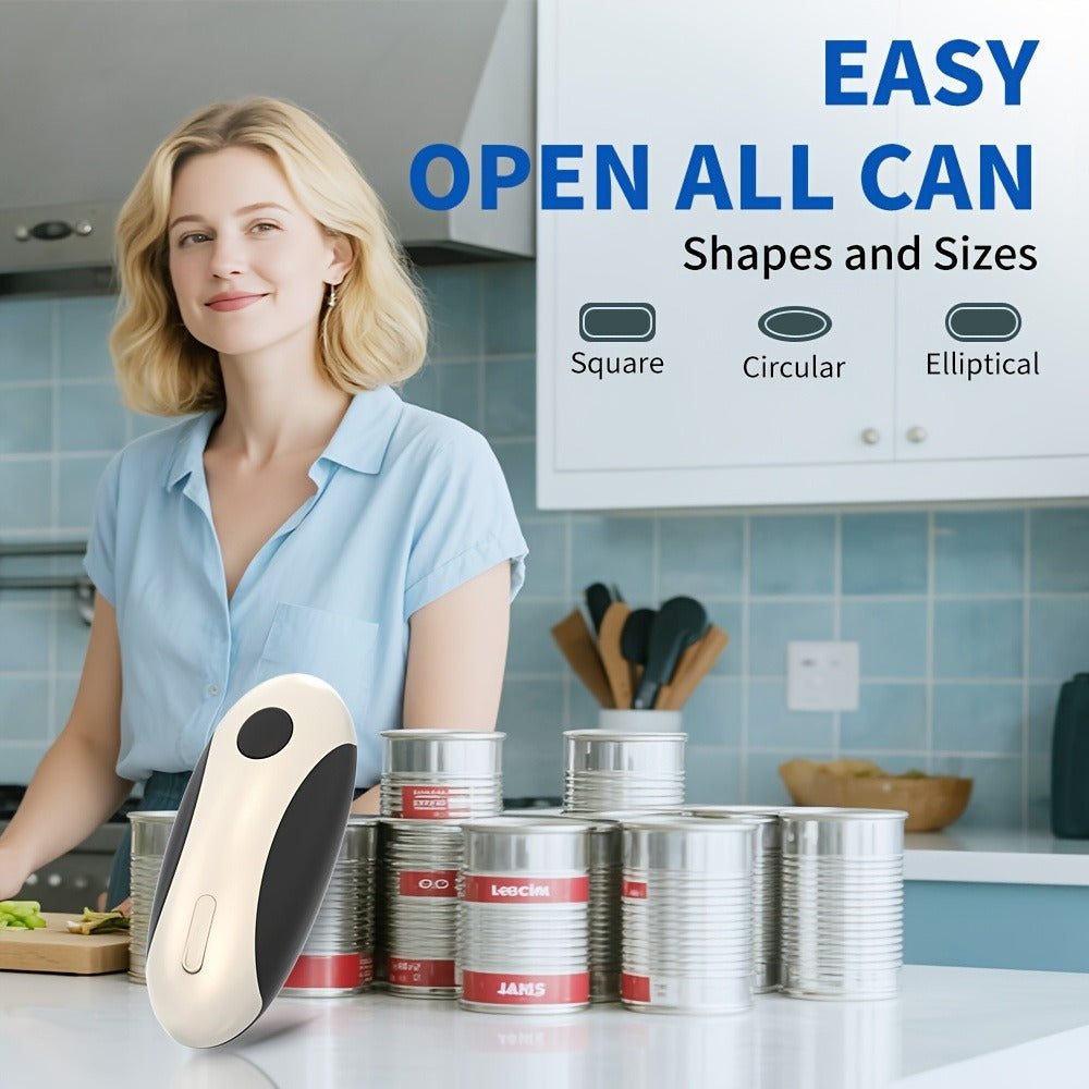 Electric Can Opener One-Touch Automatic – USB Rechargeable, Smooth Edge Safety, Auto Power-Off, Cordless for Kitchen, Camping & Seniors