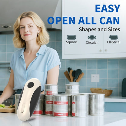 Electric Can Opener One-Touch Automatic – USB Rechargeable, Smooth Edge Safety, Auto Power-Off, Cordless for Kitchen, Camping & Seniors