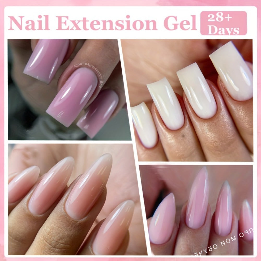 Builder Gel Nail Extension Kit – Quick Build UV LED Acrylic Gel in White Nude Pink Crystal for Nail Construction Overlay Sculpting Salon & Home Manicure 15g 0.51oz