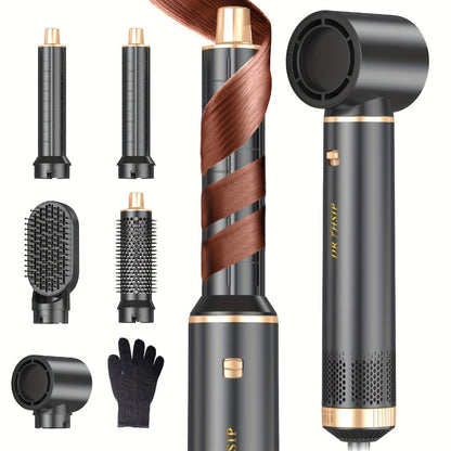 5-in-1 Hot Air Brush Negative Ion Hair Styler Blow Dryer Curler Straightener Volumizer Frizz Control Smooth Finish Multi-Function Styling Brush All Hair Types Women Black Grey Pink Salon Quality